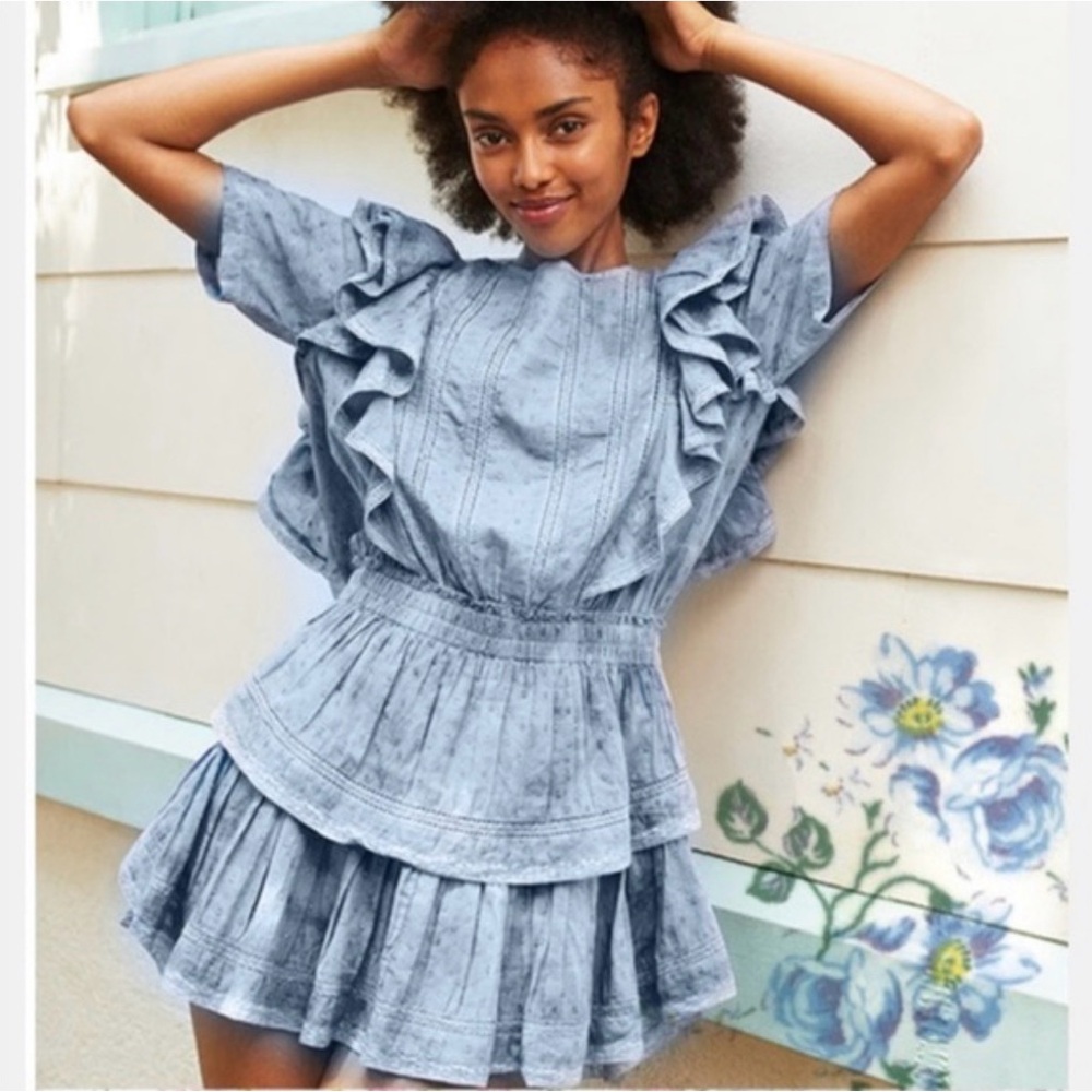LoveShackFancy Natasha heritage flounced Ruffle mini dress in blue - XS